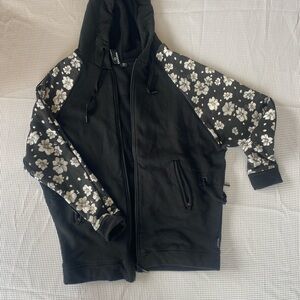 Zaggora Thermal Slimming Hoodie – Floral Sleeve Black Zip-Up Sweatshirt (USA 4)